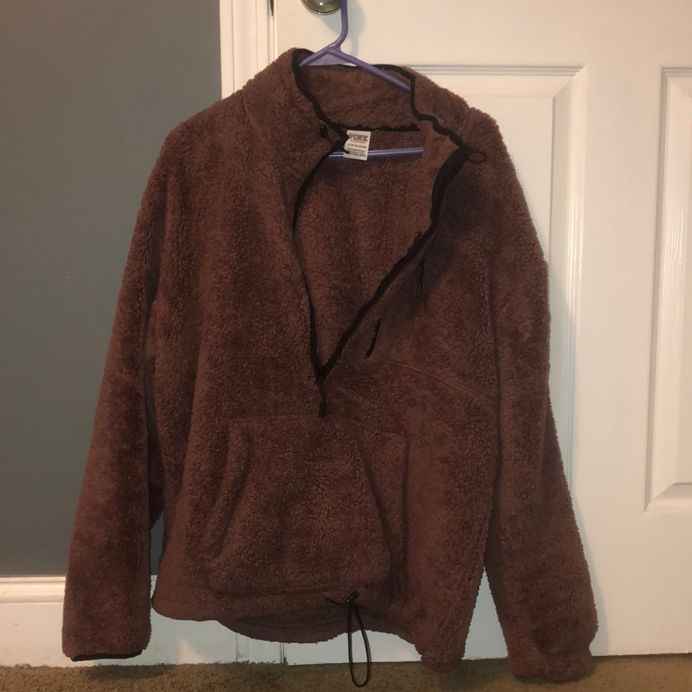 PINK Victoria's secret purple sherpa quarter zip sweater size xl